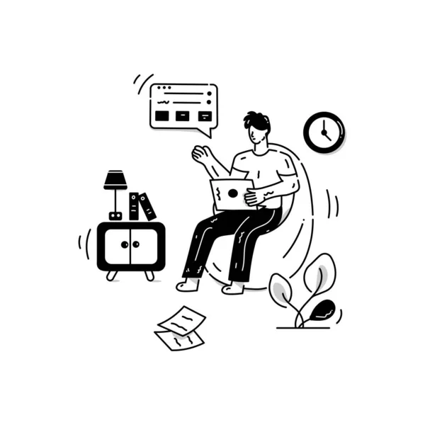 Man Working Laptop Vector Illustration — 图库矢量图片