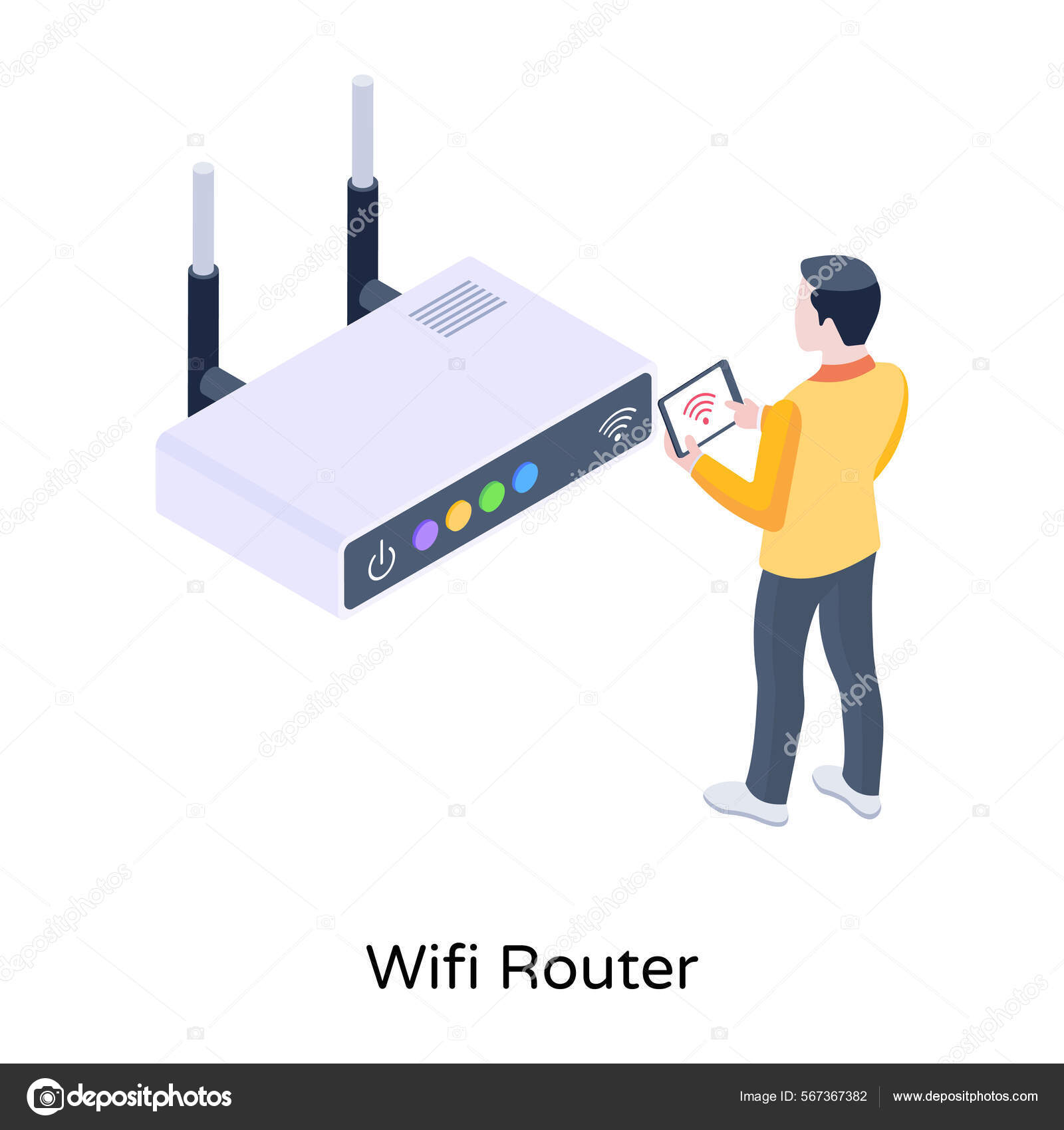 Карикатура Wifi Router Векторная Иллюстрация Векторное Изображение.