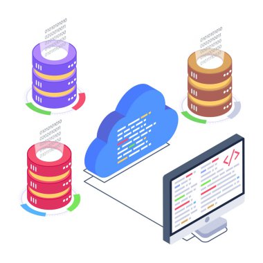 bulut hesaplama ve sunucu odası simgesi, veritabanı konsepti, vektör illüstrasyon tasarımı