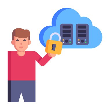 adam bulut vektör illüstrasyonunda verileri koruyor