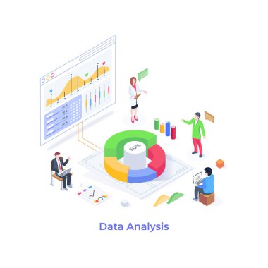İş adamları istatistik vektör illüstrasyonunu tartışıyor