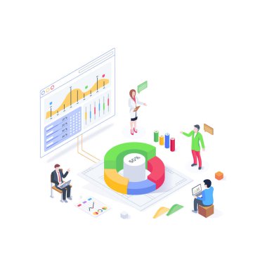 İş adamları istatistik vektör illüstrasyonunu tartışıyor