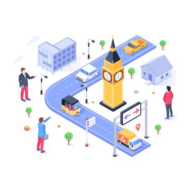 Şehir karikatürü, vektör illüstrasyonu