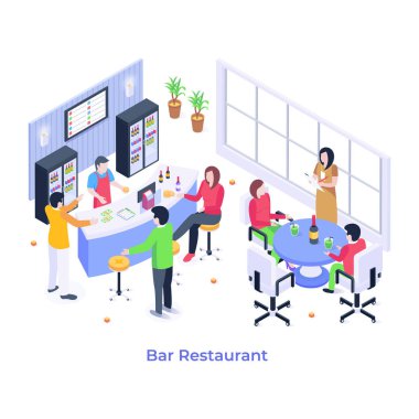 Bar Restoranı karikatürü, vektör illüstrasyonu