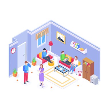 Sanal Çalışanlar karikatürü, vektör illüstrasyonu