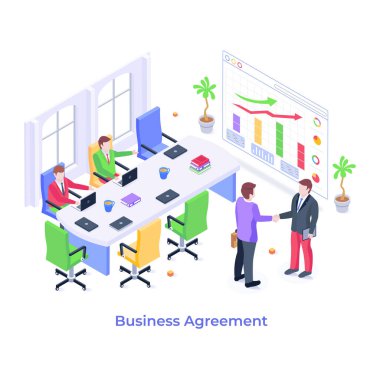 İş Anlaşması karikatürü, vektör illüstrasyonu