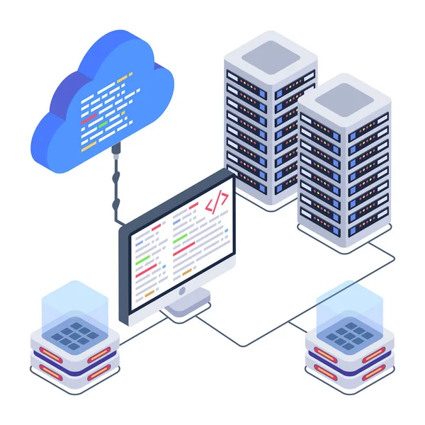 Computação Nuvem Ícone Sala Servidor Conceito Banco Dados Design Ilustração —  Vetores de Stock