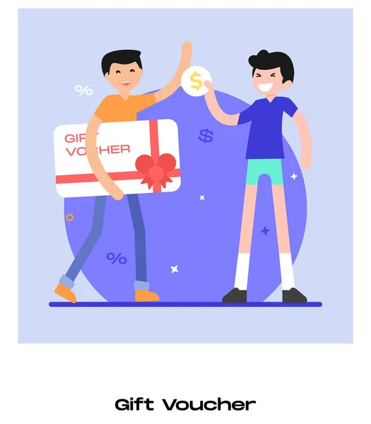 Vector Illustration Two Men Gift Voucher — Vector de stock