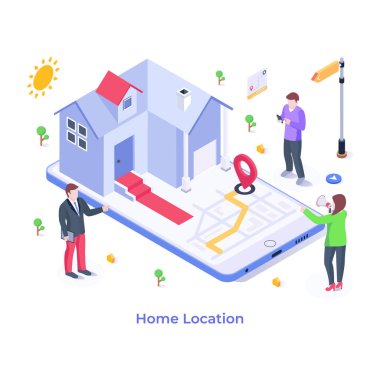 Ev Konumu çizgi filmi, vektör illüstrasyonu