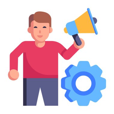 Megafonlu adam, vektör illüstrasyonu.