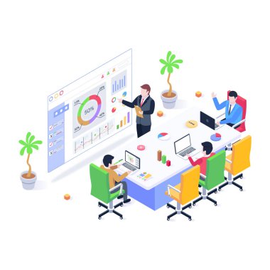 İş Analizi karikatürü, vektör illüstrasyonu