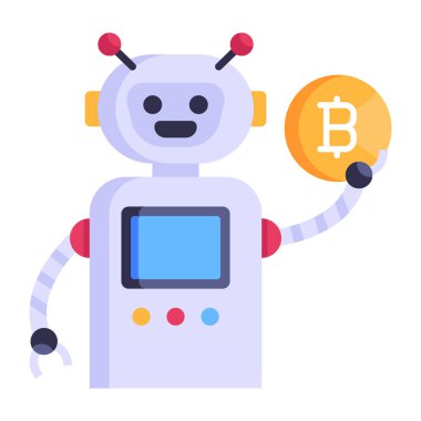 Bitcoin simgesine sahip robot, vektör simgesi