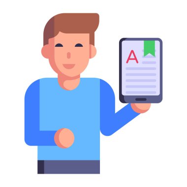 Mobil Sözlük karikatürü, vektör illüstrasyonu