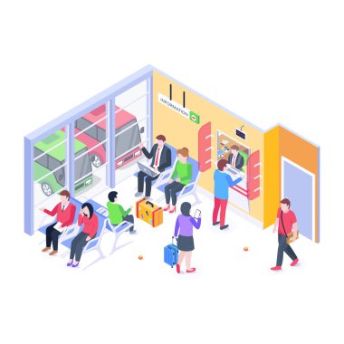 Otobüs Terminal karikatürü, vektör illüstrasyonu