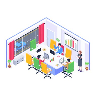 Ofiste çalışan iş adamları, iş toplantısı, vektör illüstrasyon tasarımı