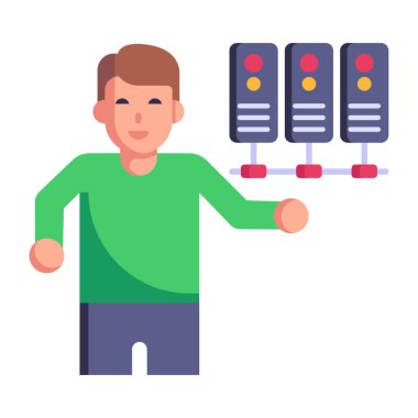 Bağlı Sunucular çizgi filmi, vektör illüstrasyonu