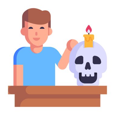 Kafatası ve mumlu cadılar bayramı simgesi, vektör illüstrasyon tasarımı