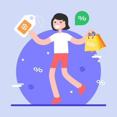 kadın alışveriş torbaları, vektör çizim ile