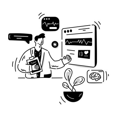 Tıbbi Web Sitesi karikatürü, vektör illüstrasyonu