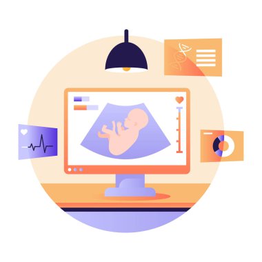 Sonografi karikatürü, vektör illüstrasyonu