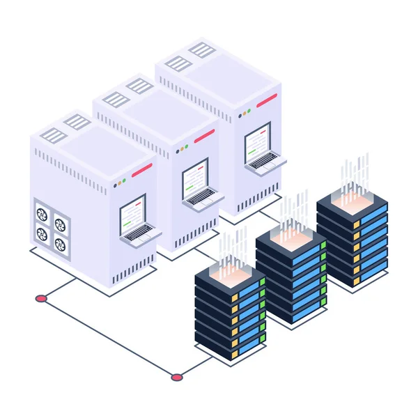 Data Server Room Cartoon Vector Illustration — Stock Vector