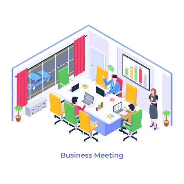 Ofiste çalışan iş adamları, iş toplantısı, vektör illüstrasyon tasarımı