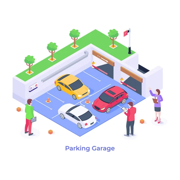 Otopark karikatürü, vektör illüstrasyonu