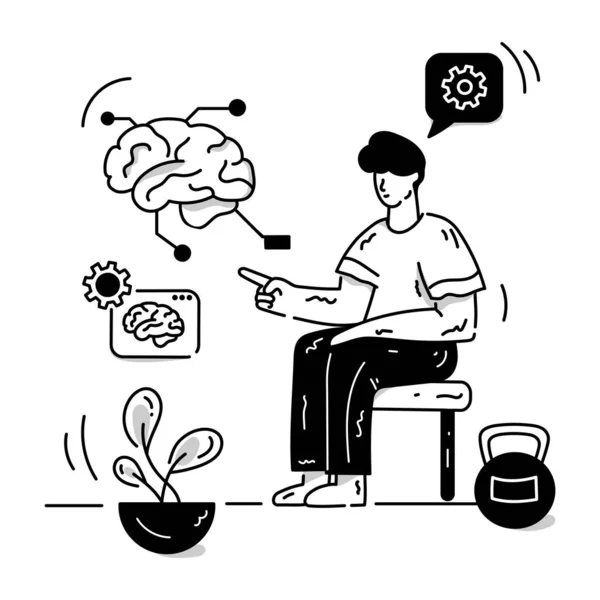 Homme Avec Icône Cerveau Illustration Vectorielle Fitness Mentale — Image vectorielle