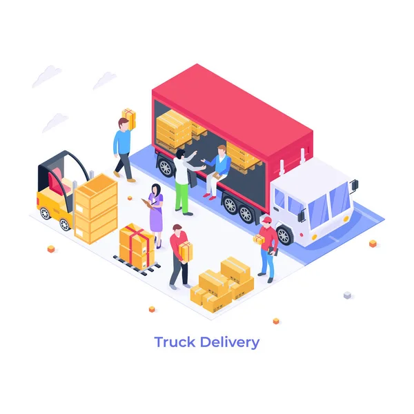 Isometric Delivery Service Concept Boxes People Vector Illustration Design — Wektor stockowy