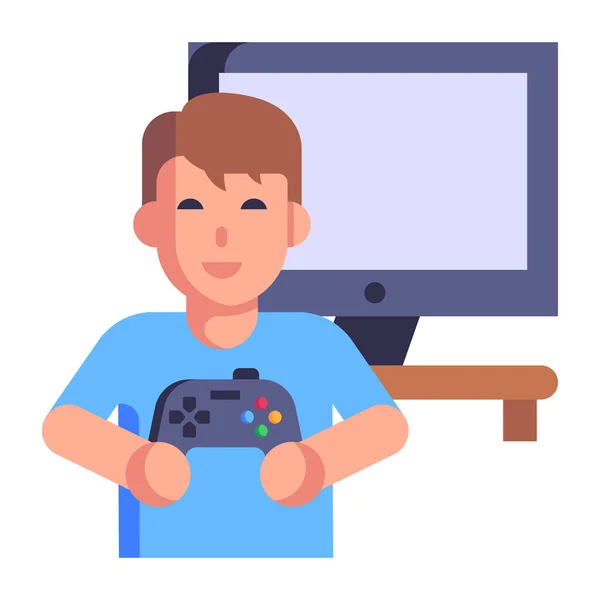 Jongen Spelen Video Game Console Vector Illustratie — Stockvector