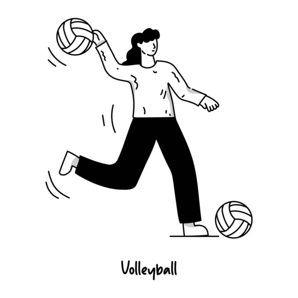 Volleybal Speler Overzicht Pictogram Geïsoleerd Witte Achtergrond — Stockvector