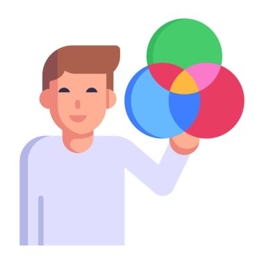 Balon ikonlu mutlu çocuk, vektör illüstrasyonu