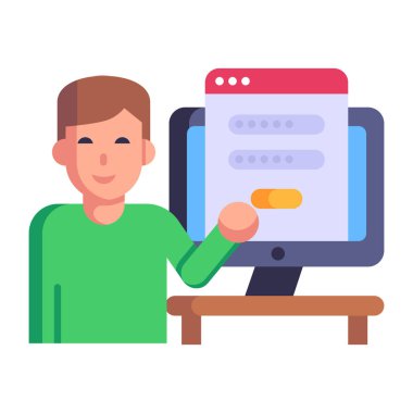 Web sitesi giriş karikatürü, vektör illüstrasyonu