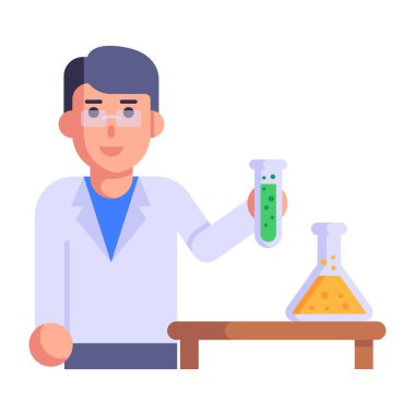 Test tüpleri, vektör illüstrasyonu olan bilim adamı