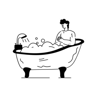 İnsanın banyo yapmasının vektör çizimi
