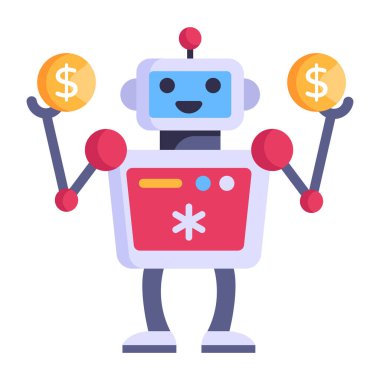Dolar simgeleri olan bir robot. vektör illüstrasyonu