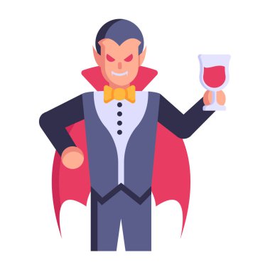 Kırmızı şarap taşıyan Drakula ikonu, vektör illüstrasyonu