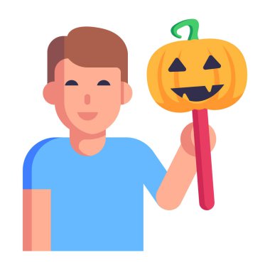 Kabaklı çocuk, cadılar bayramı ikonu, vektör illüstrasyonu