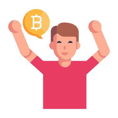 Bitcoin ikonu olan adam, vektör illüstrasyon tasarımı