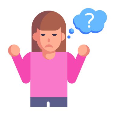 Soru işareti çizimi çizimi olan kadın