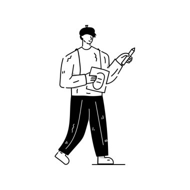 Adam ikon çiziyor. vektör illüstrasyonu