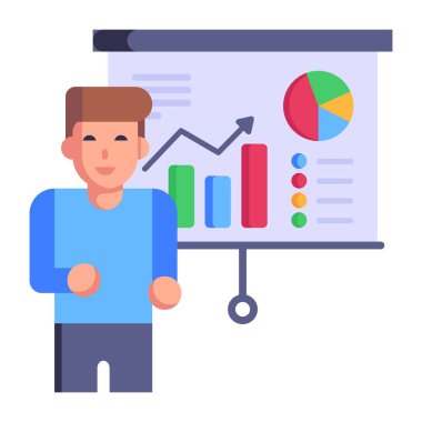 İstatistik çizelgesi olan işadamı, vektör illüstrasyon tasarımı