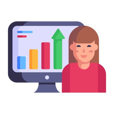 Dizüstü bilgisayarı ve grafik vektör çizimi olan kadın