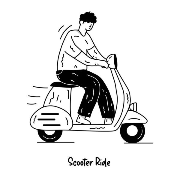 Adam Scooter Kullanıyor Siyah Beyaz Vektör Çizim Grafik Tasarımı — Stok Vektör
