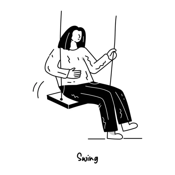 Salıncakta Oturan Bir Kadının Vektör Çizimi — Stok Vektör