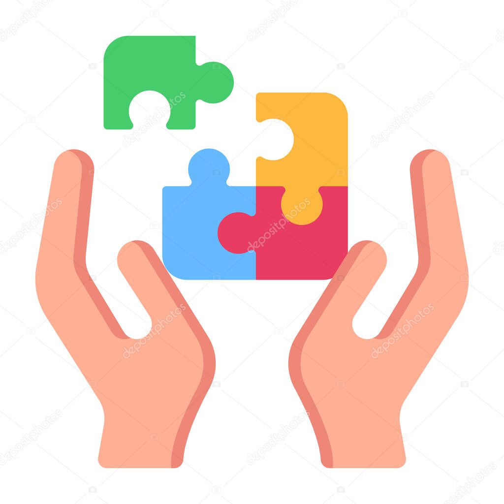 hands holding jigsaw puzzle icon, vector illustration design