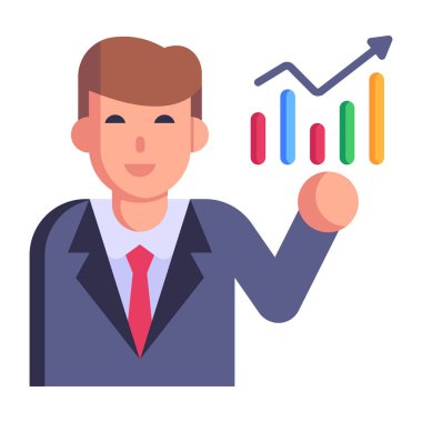 Grafik grafiği ikon vektör illüstrasyon tasarımına sahip iş adamı