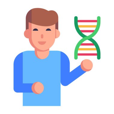 DNA ikonu olan bir bilim adamı. vektör illüstrasyonu
