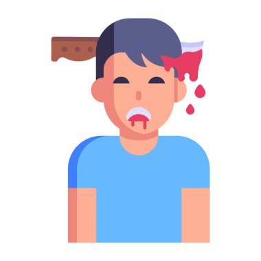 Kafasında kanlı bıçak olan çocuk, vektör çizimi. 