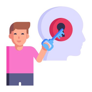 Anahtar ve insan başlı adam, vektör çizim tasarımı